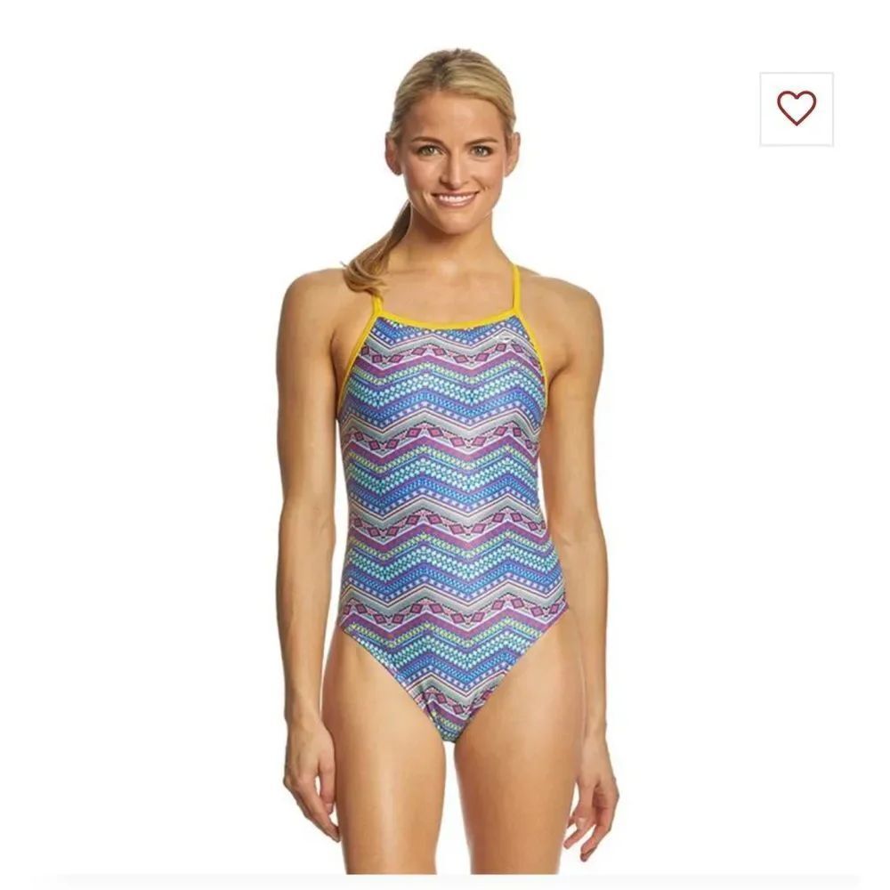 NWT New THE FINALS Athletic Racing Swimsuit Rainbow Tribe Vibe Blue 30 Sz 4